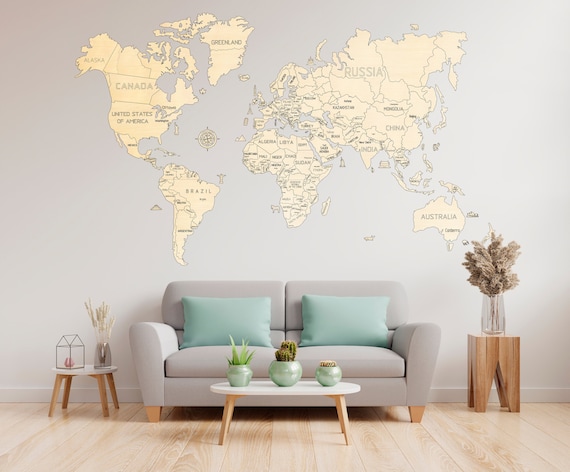 Wood World Map, Wooden Wall Decor, Home Decor, Travels Gift, Home Decor