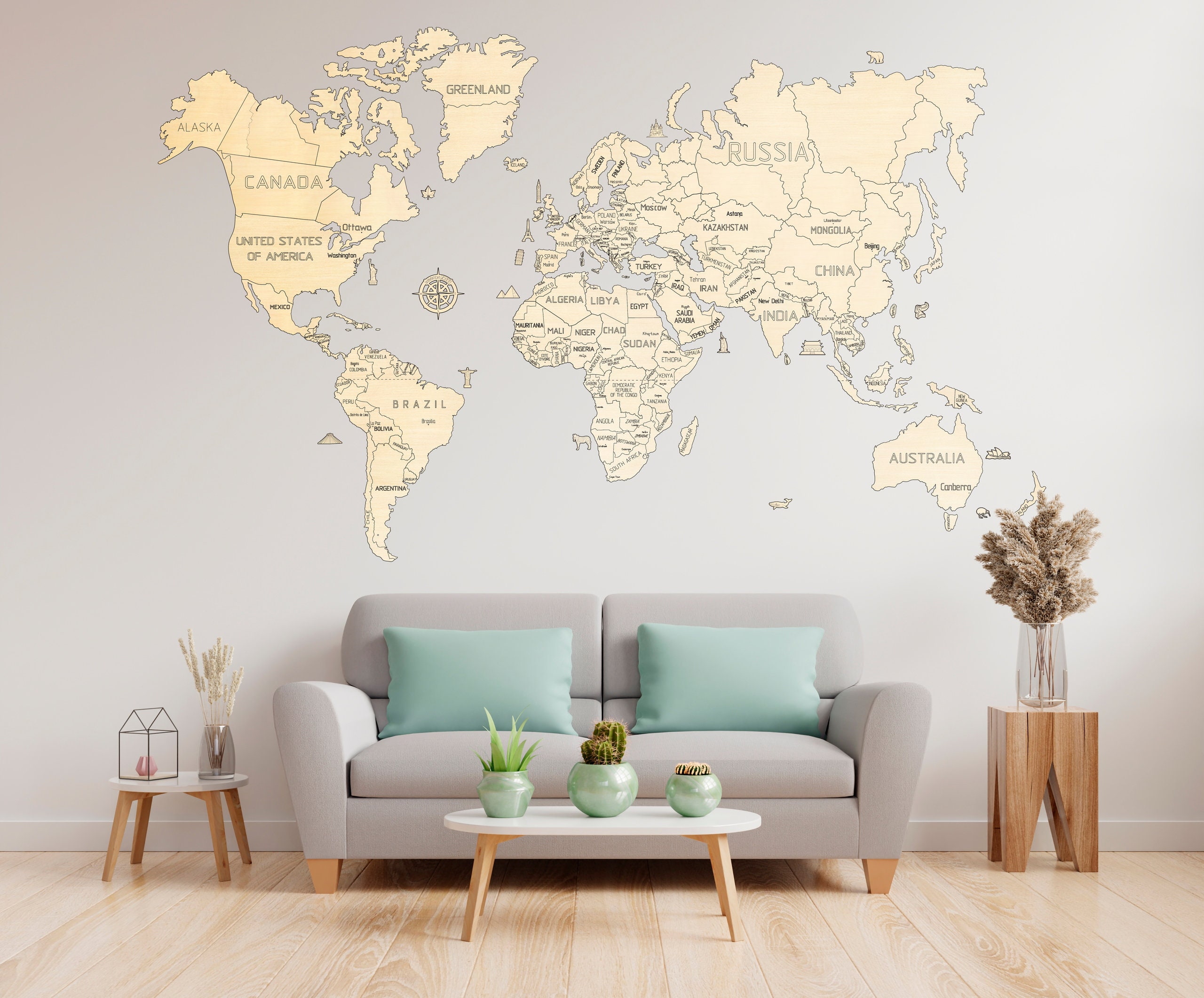 Wooden World Map Wall Art, Rustic Wall Decor, Push Pin Travel Wall