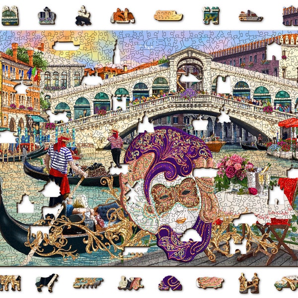 Puzzle en Bois Voyage - Carnaval de Venise 150, 300, 600, 1000 pcs - Wooden Jigsaw Puzzles Casse-tête Famille Adultes & Enfants Wooden.City