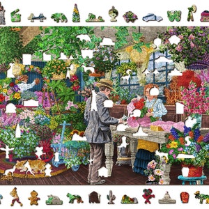 Wooden Jigsaw Puzzle &quot;The Florist’s&quot; 500 pcs Flowers Adults Kids Retro Unique Unusual Shaped Pieces Wooden.City