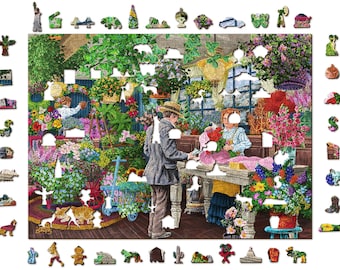 Rompecabezas de madera &quot;La Floristería&quot; (500 piezas), diseño de flores, para adultos y niños, estilo retro, con piezas únicas y formas inusuales. Wooden.City