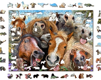Wooden Jigsaw Puzzle "Horsing Around" 500, 600 pcs Colorful Horse Children Animal Puzzles Unique Unusual Shaped Pieces Wooden City