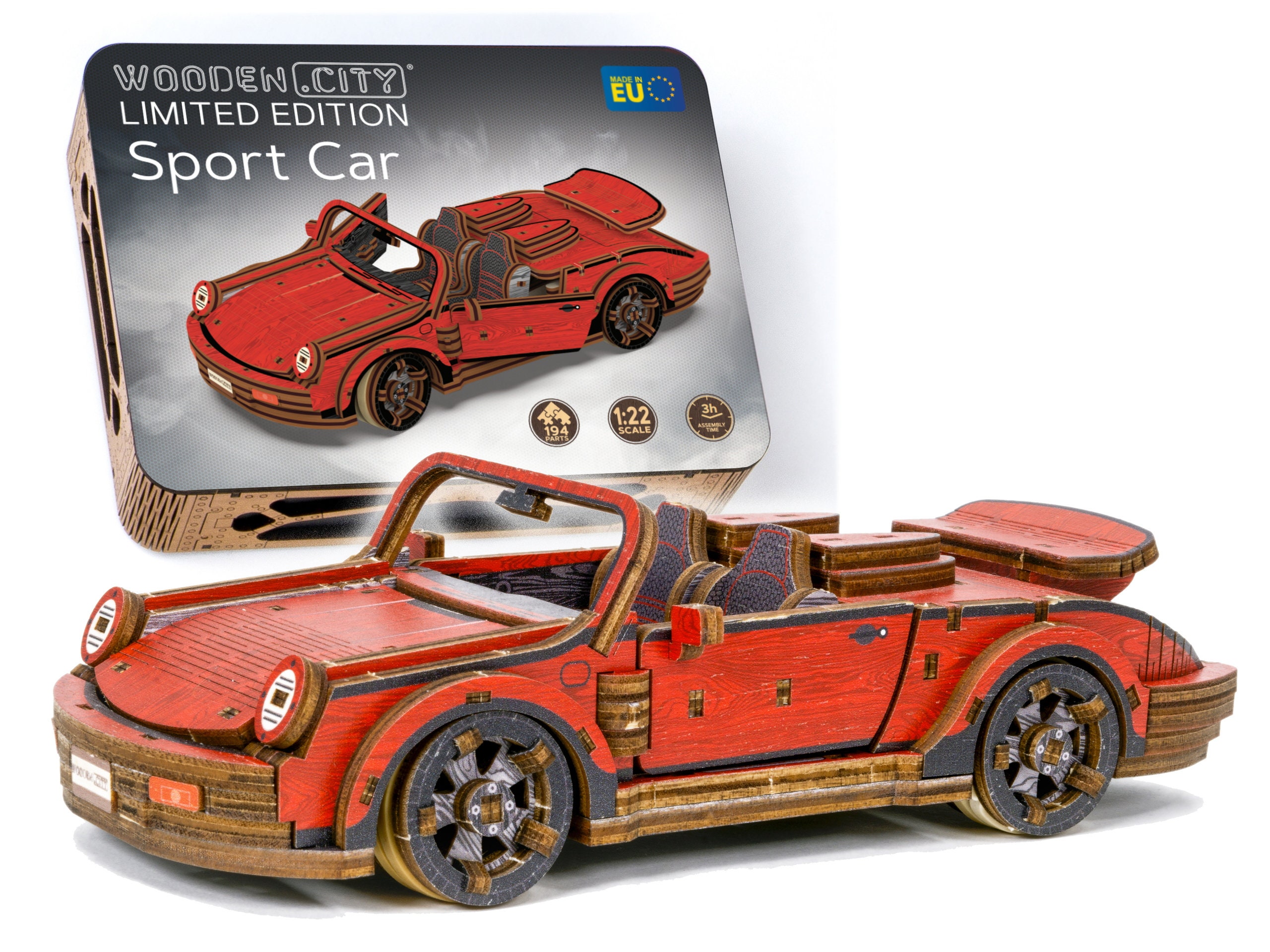 Ugears Winged Sports Coupe - Puzzle 3D In Legno Per Adulti - 262 Pezzi, Scala 1:24, Porte Ad Ali Di Gabbiano