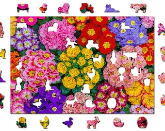 Wooden.City - Blooming Flowers 500 +5 pcs | Wooden Puzzle Unique Shapes Jigsaw Art Board Games Gift for Kids Adults Family