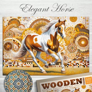 Quebra-cabeça de madeira Cavalo elegante 500 peças - Quebra-cabeças exclusivos e incomuns com peças em formato de animais - Wooden.City