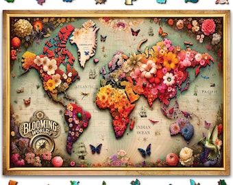 Wooden Puzzle Colorful Map 1000 Pieces - Unique Unusual Jigsaw Puzzles with Shaped Pieces by Wooden.City