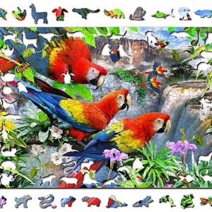Wooden Jigsaw Puzzle &quot;Parrot Island&quot; 500 pcs Magical Bird Kids Adults Unique Pieces Colorful Wildlife Wooden.City