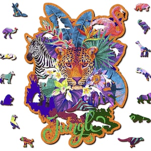 Wooden Jigsaw Puzzle &quot;Jungle Wildlife&quot; 155, 300 pcs Unique Unusual Animal Shaped Pieces Mosaic Kids Adults Wooden City