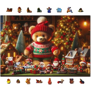 WOODEN.CITY Wooden Christmas Puzzles 1000 Piece -Xmas Teddy Bear - Jigsaw Puzzles for Adults -Made in EU