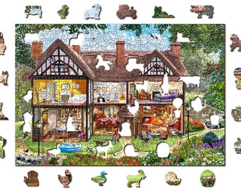 Wooden Jigsaw Puzzle 500 +5 pieces "Seasons House" | Family gift |  Wooden.City