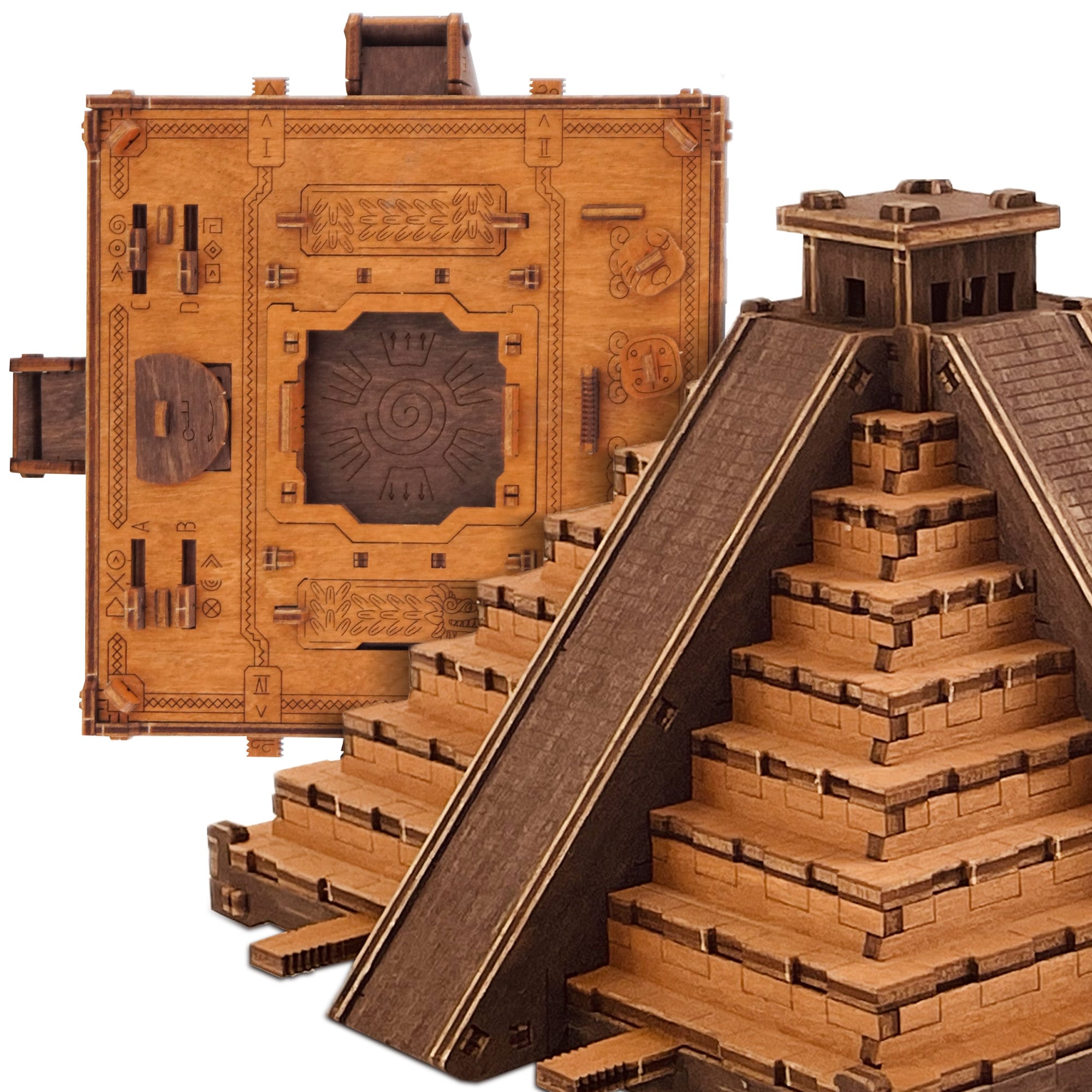Maya Pyramid - Unique Wooden Puzzle Box | Challenging Escape Room Riddles | Handmade in EU | Perfect Gift for Puzzle Enthusiasts