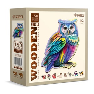 Wooden Puzzle Trendy Owl 150 Pieces - Unique Unusual Jigsaw Puzzles with Animal Shaped Pieces - Wooden.City