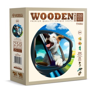 Wooden Puzzle Happy Dog  250 Pieces - Unique Unusual Jigsaw Puzzles with Animal Shaped Pieces - Wooden.City