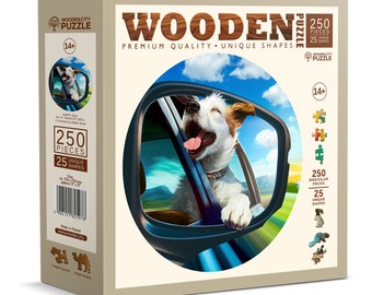 Wooden Puzzle Happy Dog  250 Pieces - Unique Unusual Jigsaw Puzzles with Animal Shaped Pieces - Wooden.City