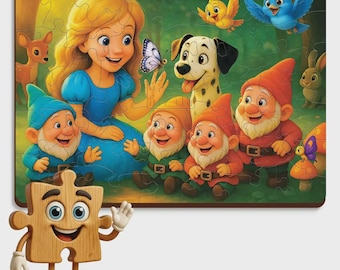 WOODEN.CITY Princess and the Dwarfs Wooden Jigsaw Puzzle for Kids 5+, 40 Large Pieces, 5 Unique Shaped Pieces