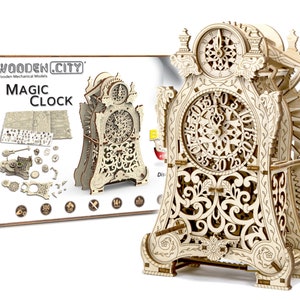 Puzzle 3D Wooden &quot;Magic Clock&quot; DIY Wooden Model Kits - Creative Wooden Models Adults & Teens 14+ Antique Wall Clock Mechanism Kit