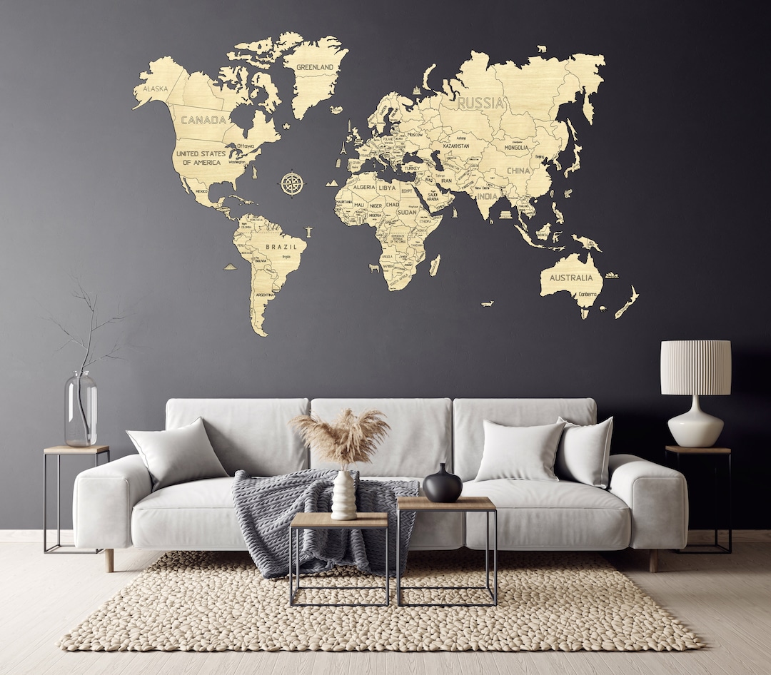 Wooden World Map in Wall Decor by WOODEN.CITY | Gift Map of the World ...