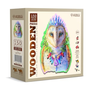 Whimsy Wooden Puzzle Dapper Owl 150 Pieces - Unique Unusual Jigsaw Puzzles with Animal Shaped Pieces - Wooden.City