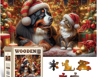 WOODEN.CITY Wooden Christmas Puzzles 500 Piece -Dog & Cat - Jigsaw Puzzles for Adults -Made in EU
