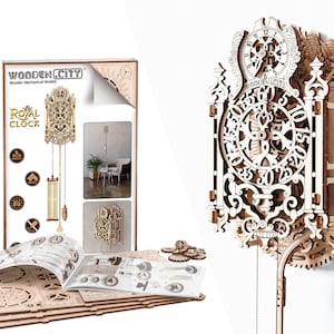 Puzzle 3D Wooden Clock Kits &quot;Royal Clock&quot; Wooden Model Kits For Adults To Build - Decor Models Wall Art Mechanical Wooden Clock