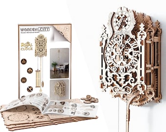 Puzzle 3D Wooden Clock Kits "Royal Clock" Wooden Model Kits For Adults To Build - Decor Models Wall Art Mechanical Wooden Clock