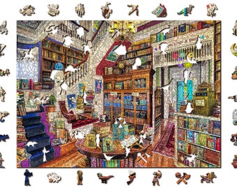 Wooden Jigsaw Puzzle  "Wish Upon a Bookshop" 1000 +10 pieces | Family gift |  Wooden.City