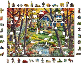 Rompecabezas de madera &quot;Una cabaña en el bosque&quot; de 1000 piezas / Rompecabezas para adultos / Regalo para amantes de los rompecabezas / Regalo de cumpleaños para esposas / Rompecabezas únicos