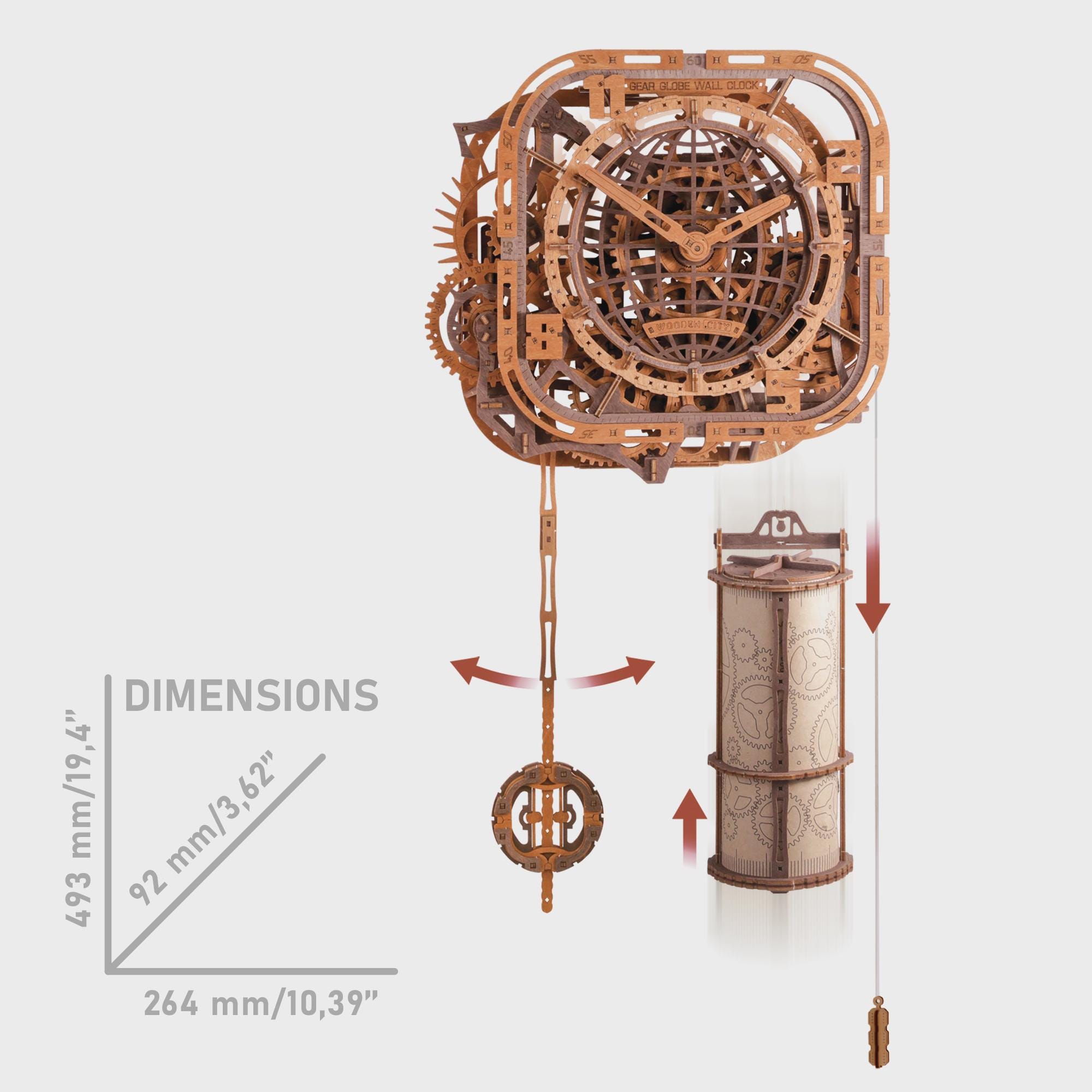 Clock Building Kit WOODEN.CITY 3D Wooden Puzzle – Gear Globe Wall Clock | Model Building ...