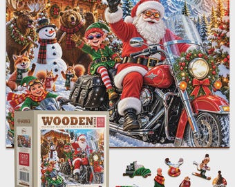 Wooden Jigsaw Puzzle 1000 pieces - Christmas in High Gear - Christmas Vacation Puzzle for Adults Unique Pieces by Wooden.City