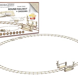 Puzzle 3D &quot;Round Railway + Crossing&quot; DIY Wooden Model Kits For Adults To Build Railway - Wooden Puzzles for Adults Brain Teaser