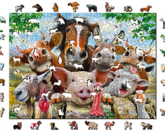 Houten legpuzzel "Farm Life" 200 500 750 1000 stuks Volwassenen Kinderen Charmant boerderijdier Paard Koe Schaap Unieke ongebruikelijke stukken Houten.City