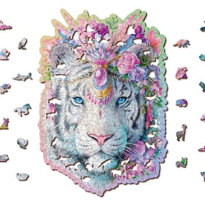 Wooden Jigsaw Puzzle &quot;Mystic Tiger&quot; 250, 500 pcs Unique Unusual Animal Shaped Pieces Mosaic Puzzle Kids Adults Wooden City