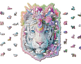 Wooden Jigsaw Puzzle &quot;Mystic Tiger&quot; 250, 500 pcs Unique Unusual Animal Shaped Pieces Mosaic Puzzle Kids Adults Wooden City