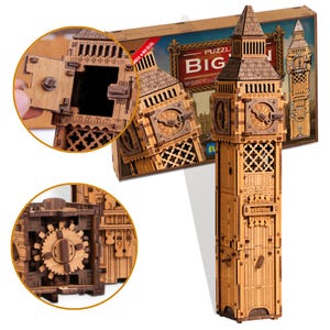 Escape Puzzle Box Big Ben | 3D Wooden Mechanical Model | Secret Puzzle Box | Model Kit | Brain Teasers for Adults Wooden.City