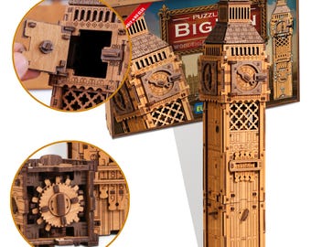 Escape Puzzle Box Big Ben | Drewniany mechaniczny model 3D | Sekretne pudełko z łamigłówką | Zestaw modelarski | Łamigłówki dla dorosłych Wooden.City