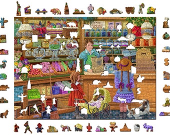 Hölzern.City - Candy Adventures 1000 Teile | Bunte Holz Puzzle Erwachsene Kinder Retro Puzzles Einzigartige Ungewöhnliche Tierförmige Stücke