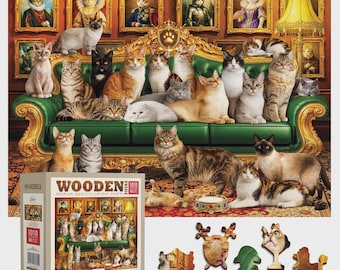 Wooden Jigsaw Puzzle “Royal Cats” – 1000 Piece Wooden Puzzle - Unique Unusual Jigsaw Puzzles with Shaped Pieces by Wooden.City