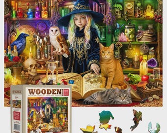 Wooden Jigsaw Puzzle “Enchanted Library” – 1000 Piece Wooden Puzzle - Unique Unusual Jigsaw Puzzles with Shaped Pieces by Wooden.City