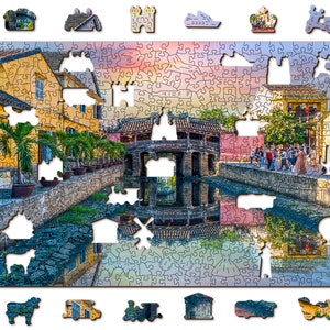 Wooden Jigsaw Puzzle 500 +5 pieces &quot;Japanese Bridge&quot; | Family gift |  Wooden.City