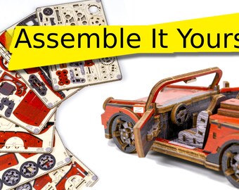 Kit Auto In Legno Fai Da Te WOODEN.CITY Roadster - Modello 3D Meccanico Con 115 Pezzi Per Adulti E Ragazzi - 4