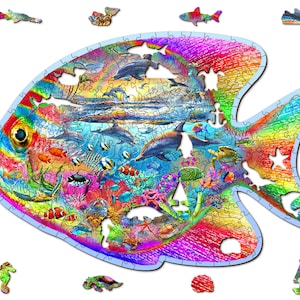 Wooden Puzzle 250 Pieces  &quot;Magic Fish&quot; | Puzzles for Adults | Unique Puzzles | Family Gifts