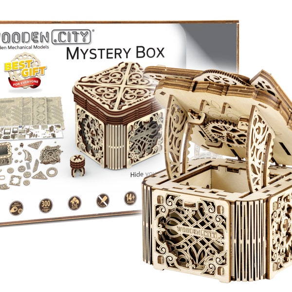 Puzzle 3D "Mystery Box" Model Building Kits For Adults - Wooden Model Kits For Adults To Build A Secret Vintage Storage Box With Lock