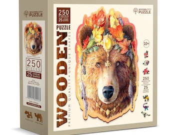 Wooden Puzzle Howling Wolf 250 Pieces - Unique Unusual Jigsaw Puzzles with Animal Shaped Pieces - Wooden.City