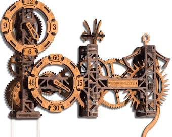 WOODEN.CITY Steampunk Wooden Wall Clock Kit – 3D Puzzle for Adults | DIY Mechanical Model | Unique Handmade Gift