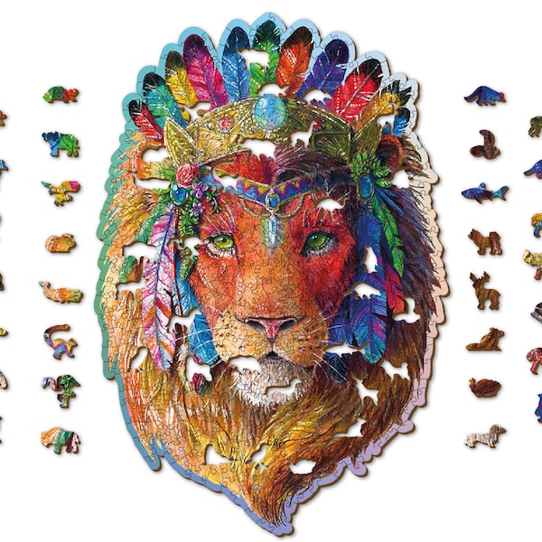 Holz Puzzle "Mystic Lion" 250, 500 Stk. Unikat Ungewöhnliche Tierform Stücke Mosaik Puzzle Kinder Erwachsene HolzStadt