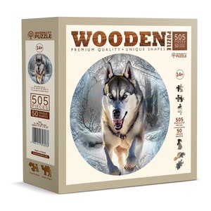 Wooden Puzzle Running Wolf 500 Pieces - Unique Unusual Jigsaw Puzzles with Animal Shaped Pieces - Wooden.City