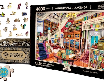 Houten puzzel van 4000 stukjes - Wish Upon a Bookshop - Houten legpuzzel voor volwassenen - Geweldig cadeau - Plezier met unieke ongewone stukken dieren Wooden.City