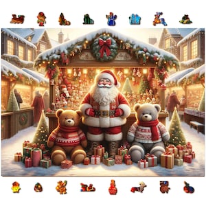1000-Piece Wooden Christmas Puzzle - Christmas Market - Unique Figurine Pieces - Holiday Puzzle for Adults by WOODEN.CITY