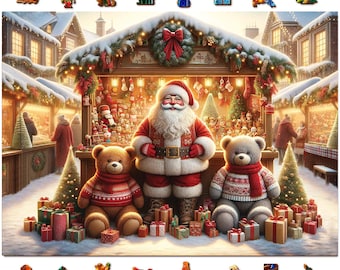 Puzzle natalizio in legno da 1000 pezzi - Mercatino di Natale - Pezzi unici di figurine - Puzzle natalizio per adulti di WOODEN.CITY