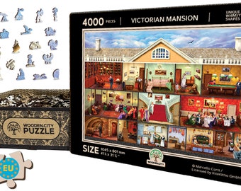 4000 piece Wooden Puzzle Victorian Mansion - Wooden Jigsaw for Adults - Great Gift - Fun Wooden Puzzles with Unique Unusual Animal Pieces